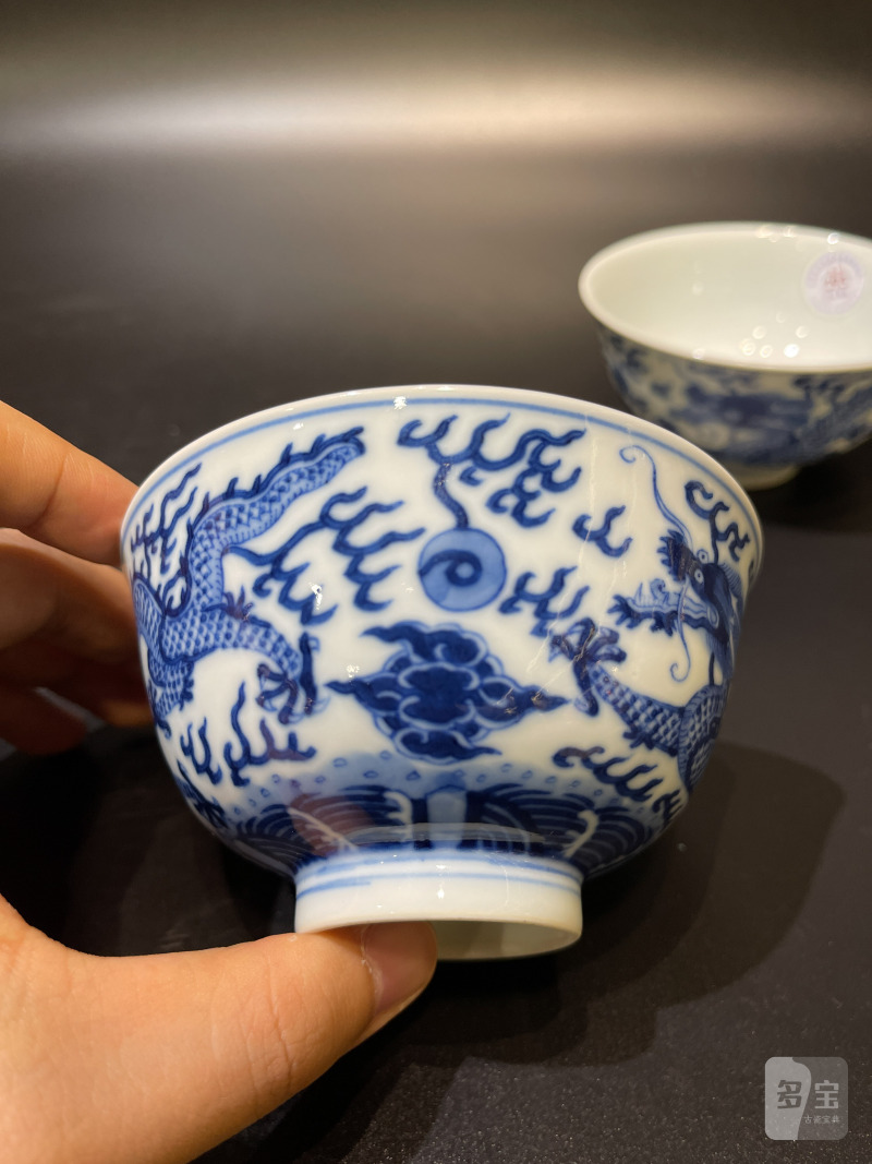 清同治 青花云龙纹茶圆一对 - 图4